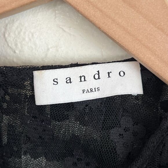 Sandro Floral Lace Tiered Short Sleeve Mini Dress size 38 US 6 Black Party Event - Picture 7 of 12